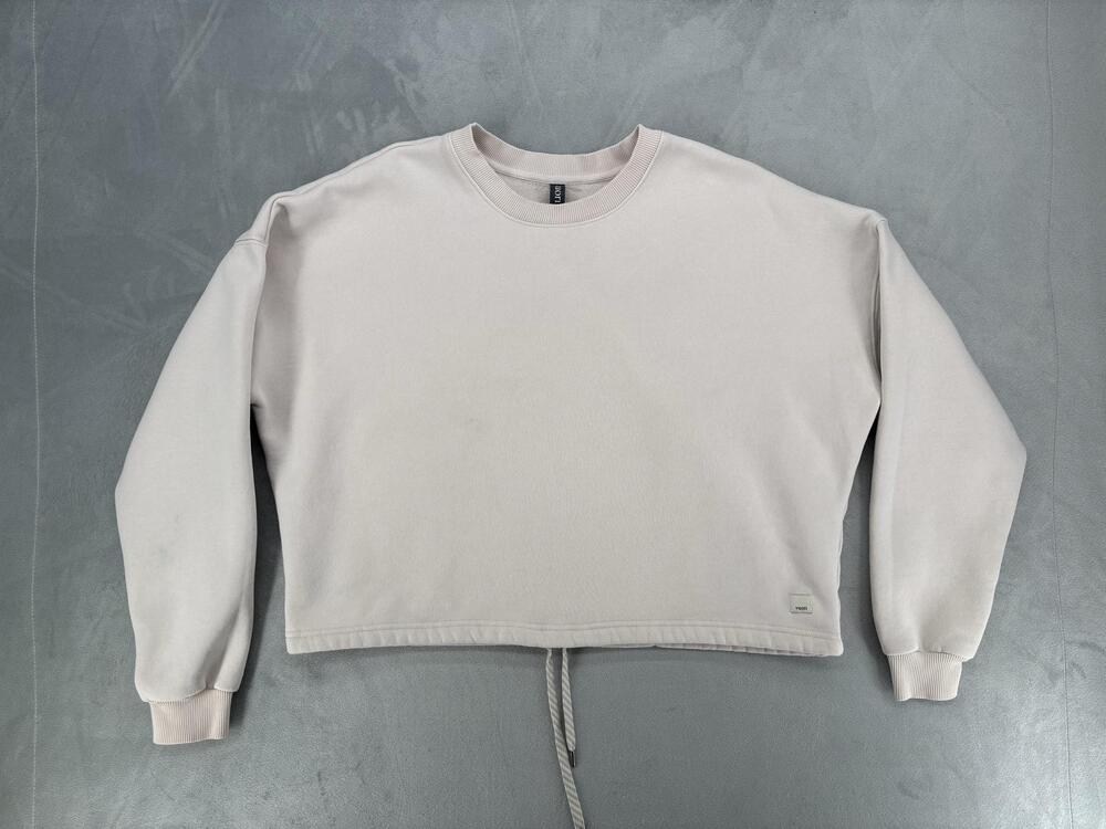 Vuori Sweatshirt Womens L Beige Pullover Fleece Oversized Adjustable Crewneck